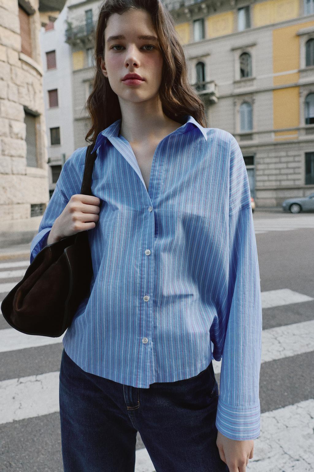 Camisa Popelín Rayas Diplomata Azul y Blanco - Zara Essential