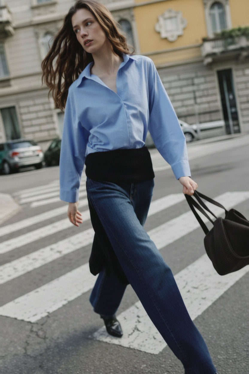 Camisa Popelín Rayas Diplomata Azul y Blanco - Zara Essential