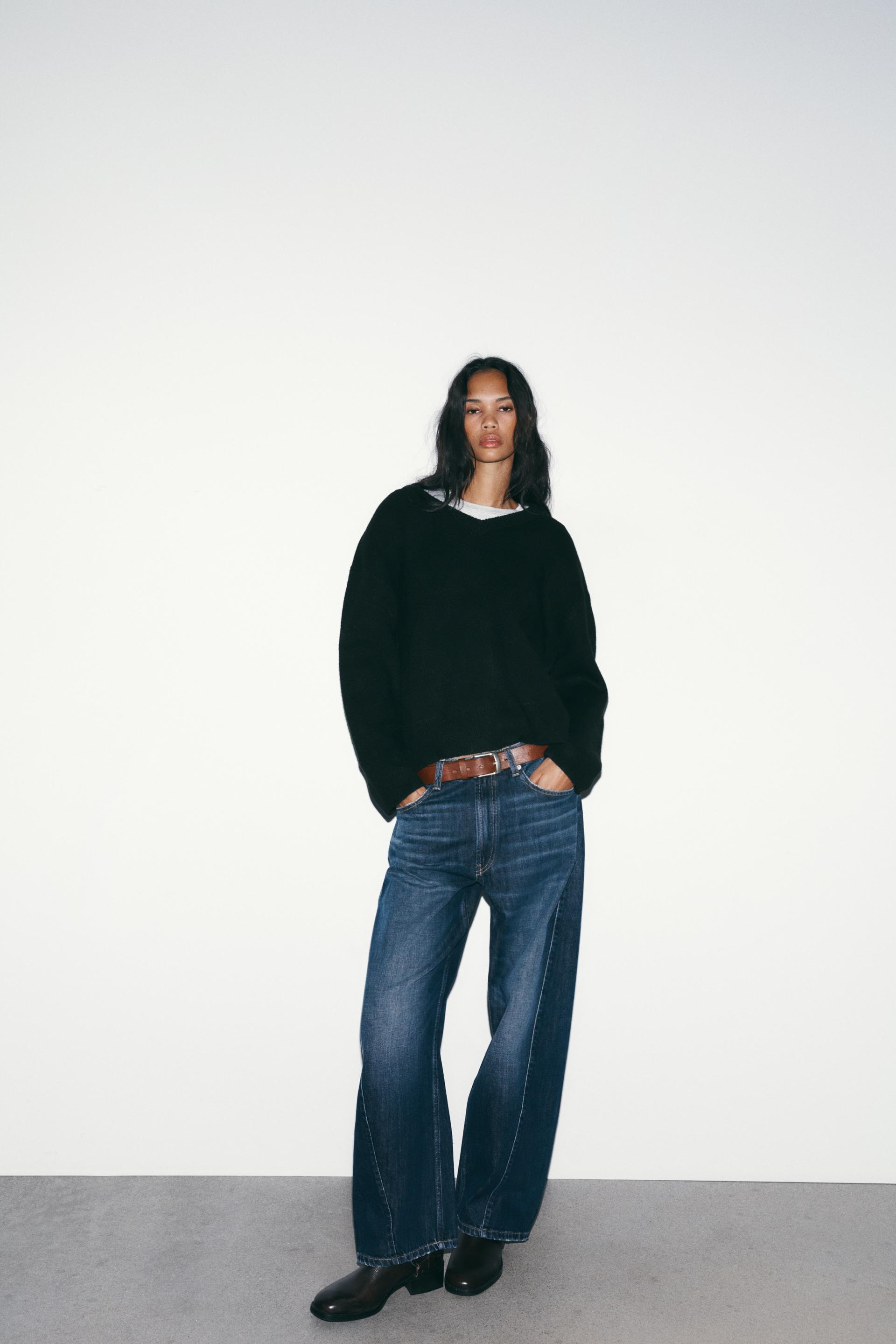 Zara Jeans TRF Baggy Barrel Tiro Medio - Marino