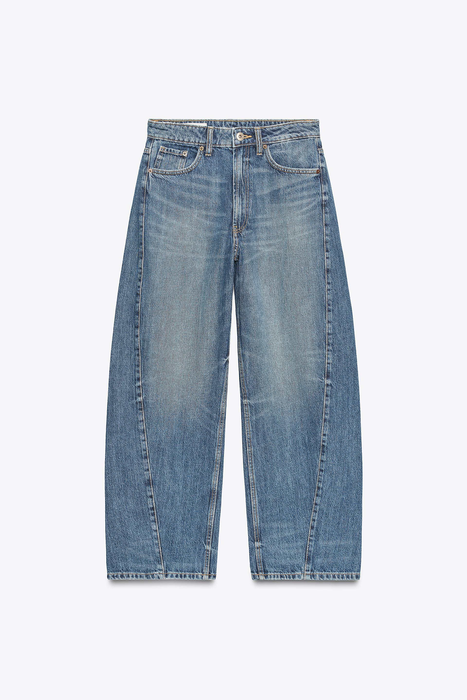 Zara Jeans TRF Baggy Barrel Tiro Medio - Azul