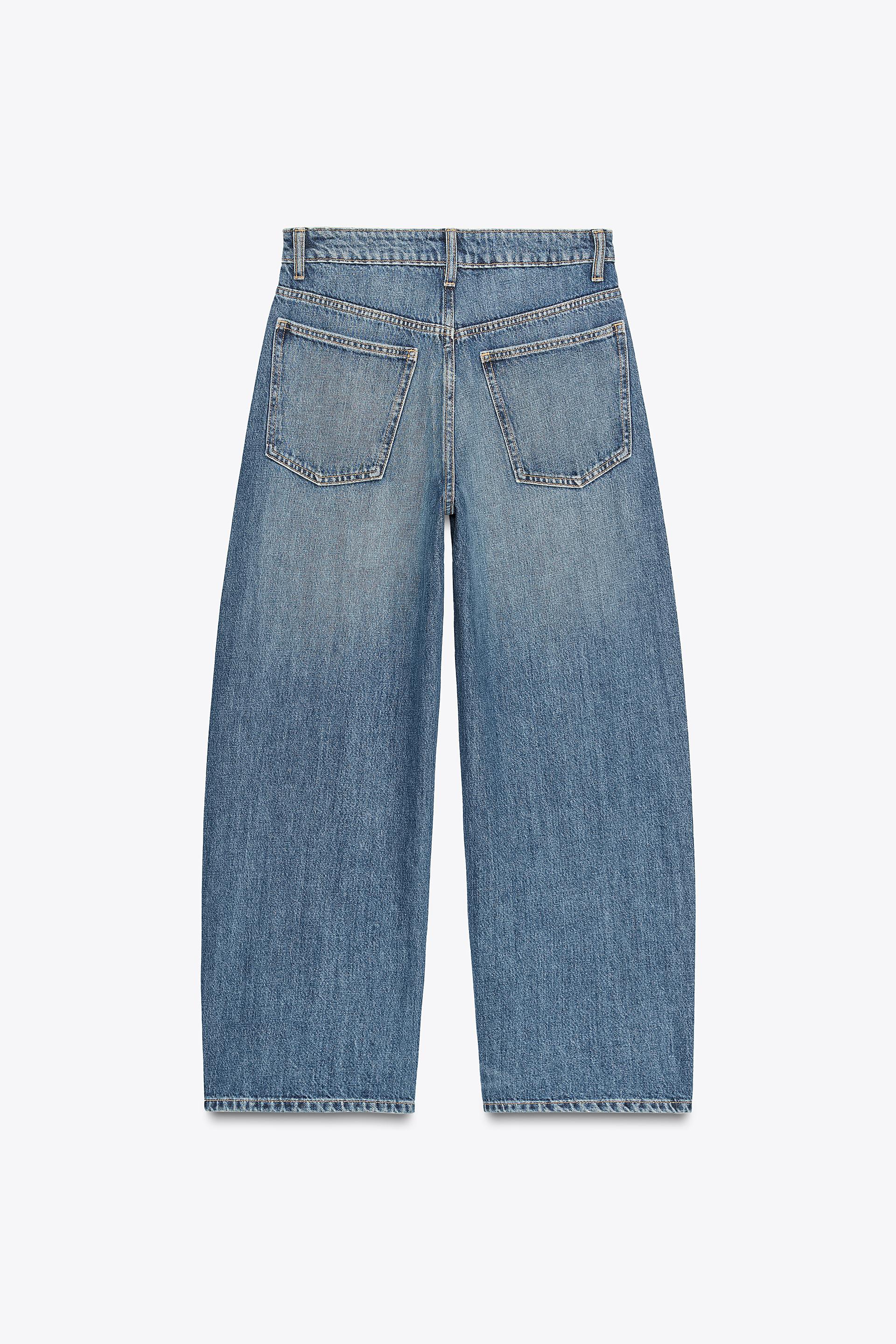 Zara Jeans TRF Baggy Barrel Tiro Medio - Azul
