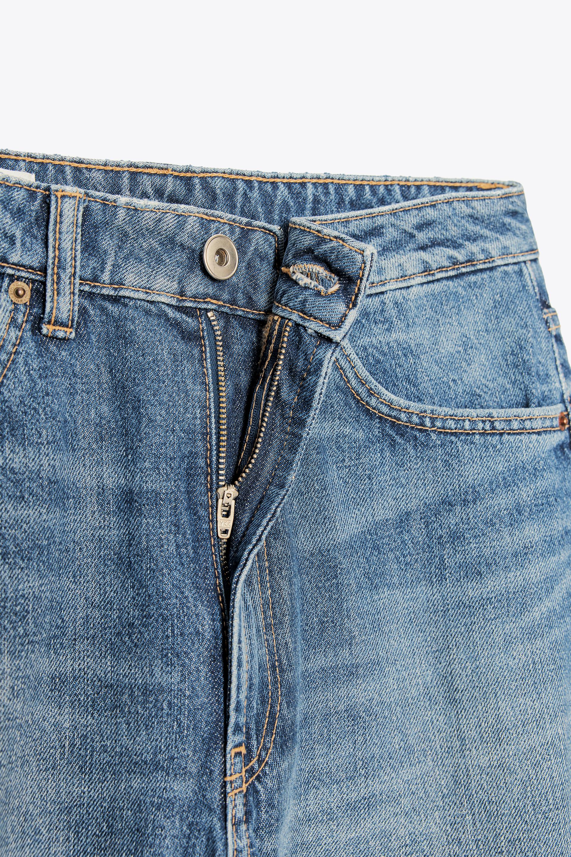 Zara Jeans TRF Baggy Barrel Tiro Medio - Azul