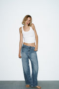 Zara Jeans TRF Baggy Barrel Tiro Medio - Azul