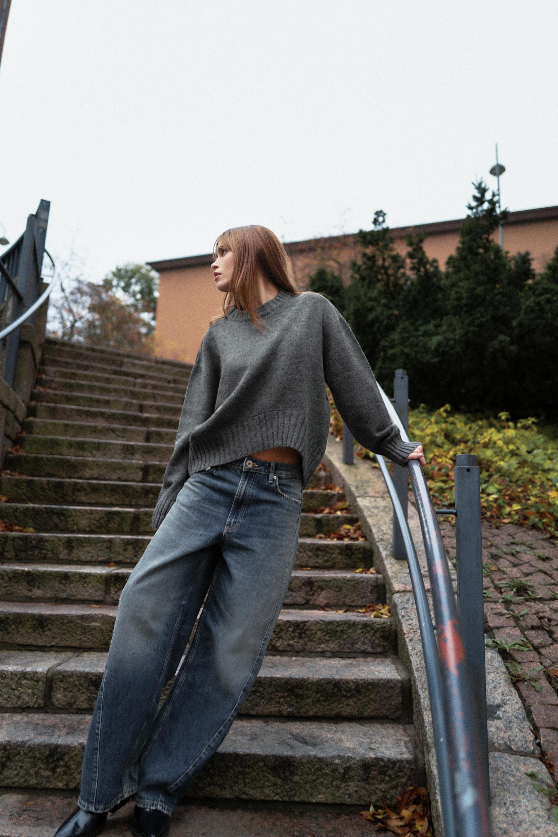 Zara Jeans TRF Baggy Barrel Tiro Medio - Azul