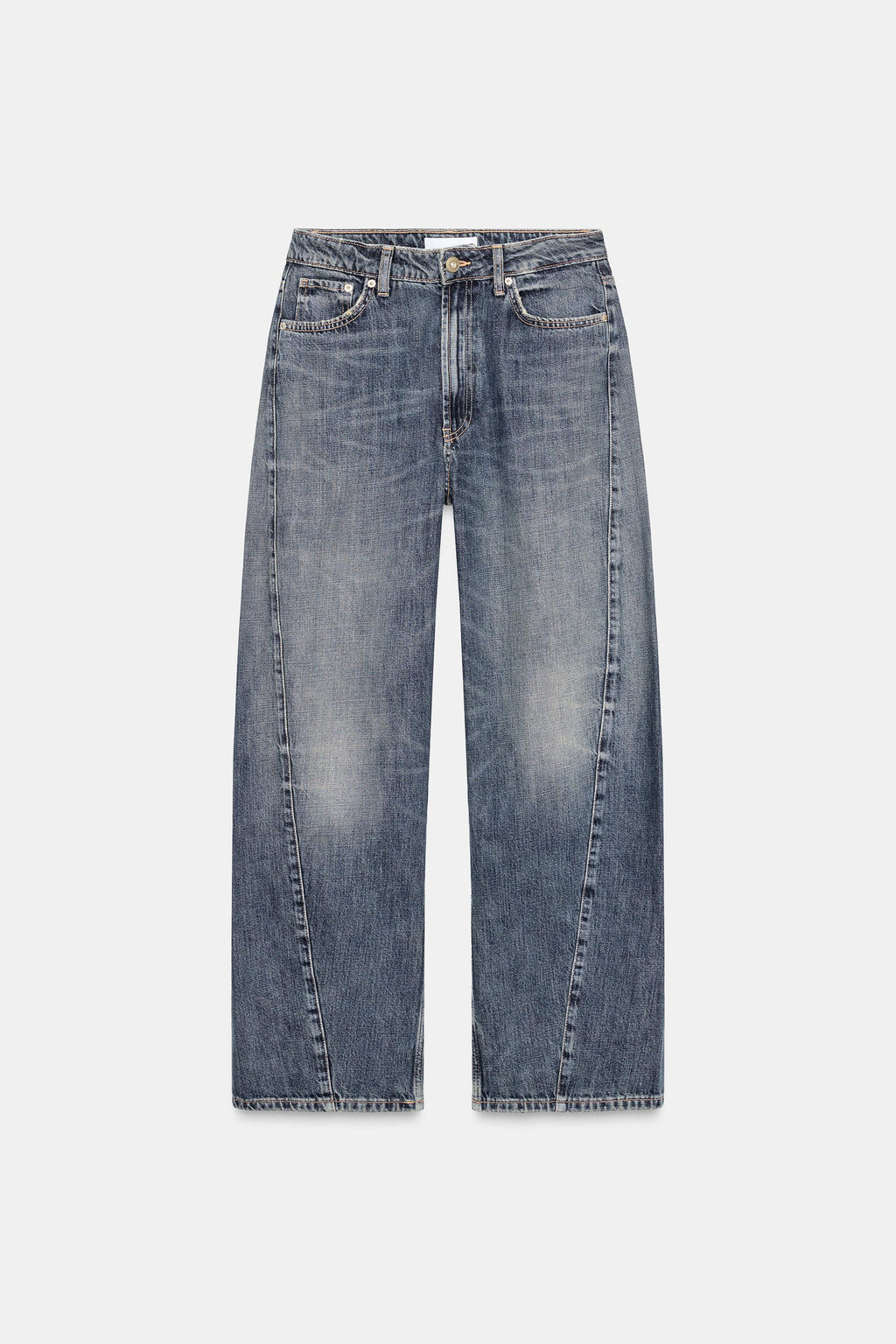 Zara Jeans TRF Baggy Barrel Tiro Medio - Azul