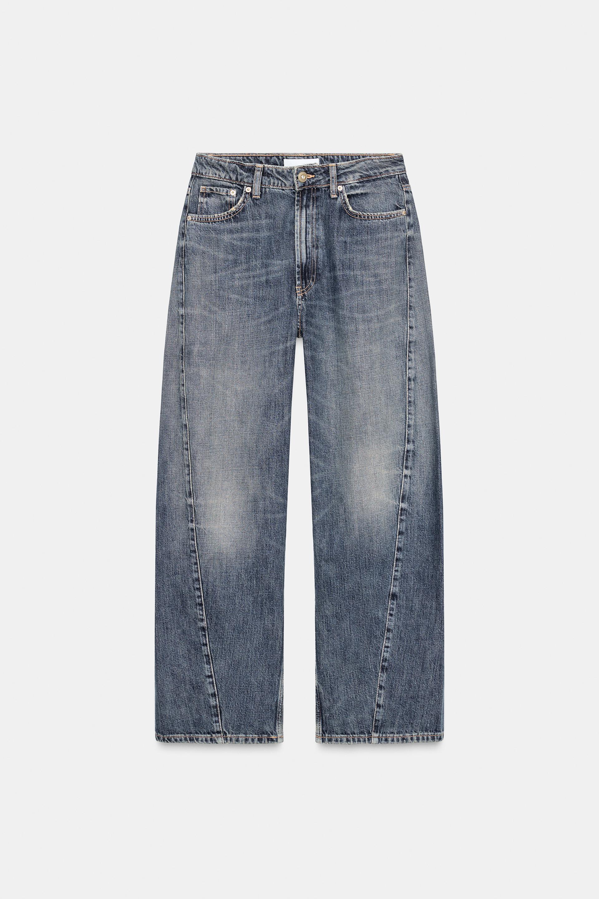 Zara Jeans TRF Baggy Barrel Tiro Medio - Azul
