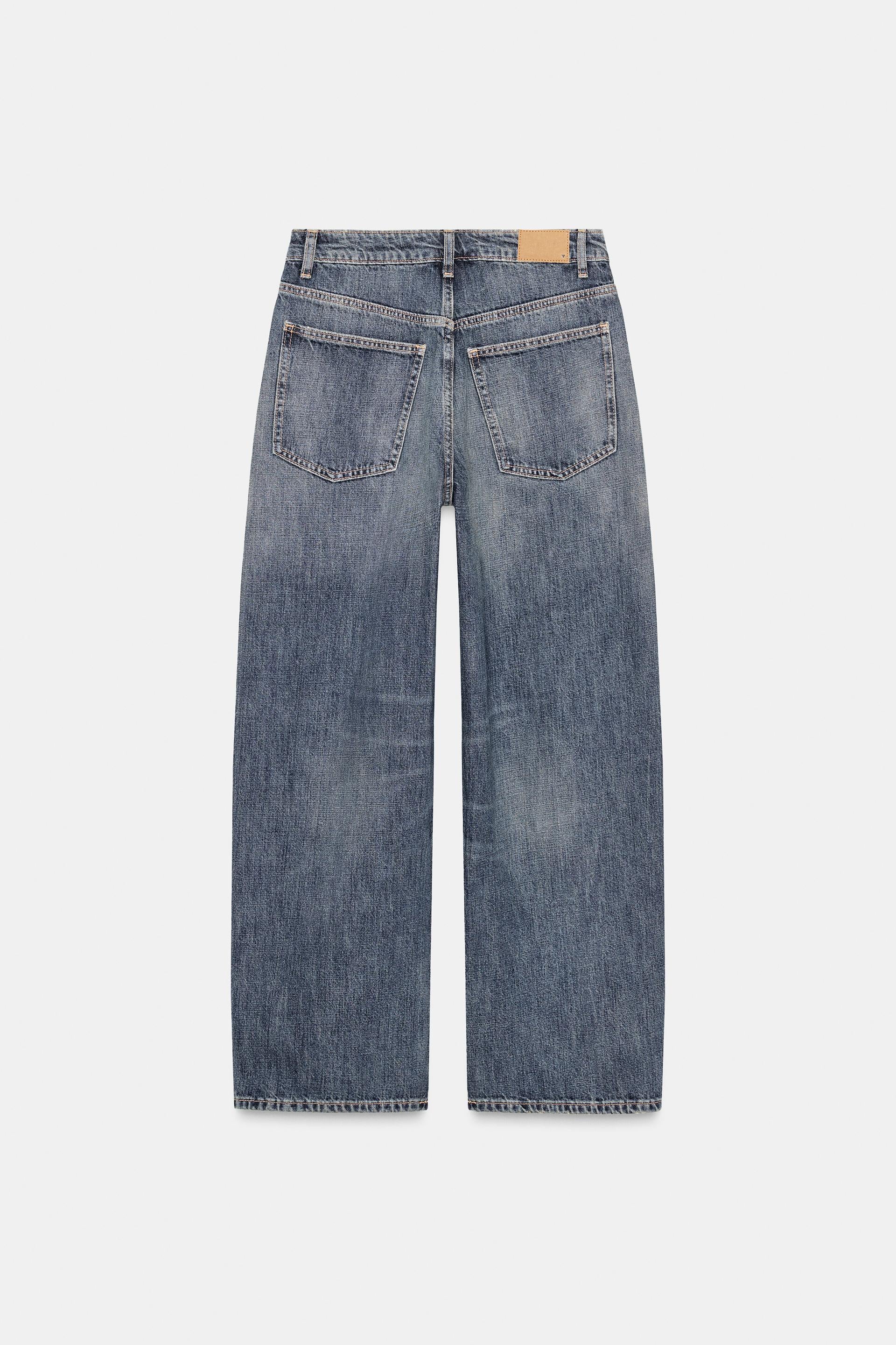 Zara Jeans TRF Baggy Barrel Tiro Medio - Azul