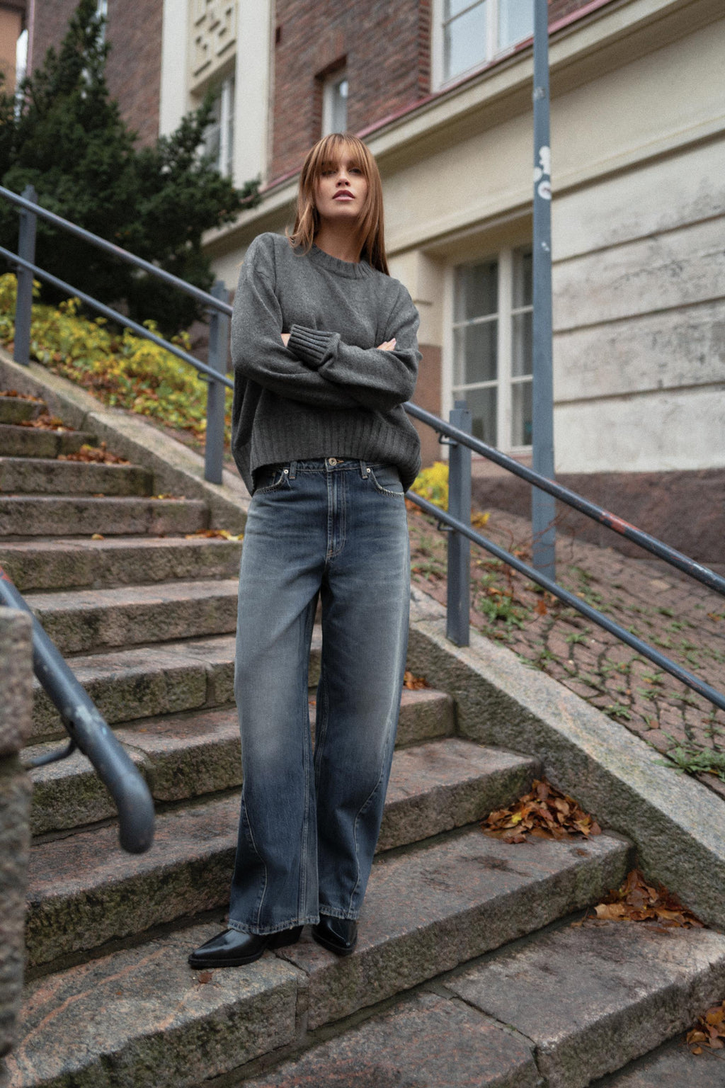 Zara Jeans TRF Baggy Barrel Tiro Medio - Azul