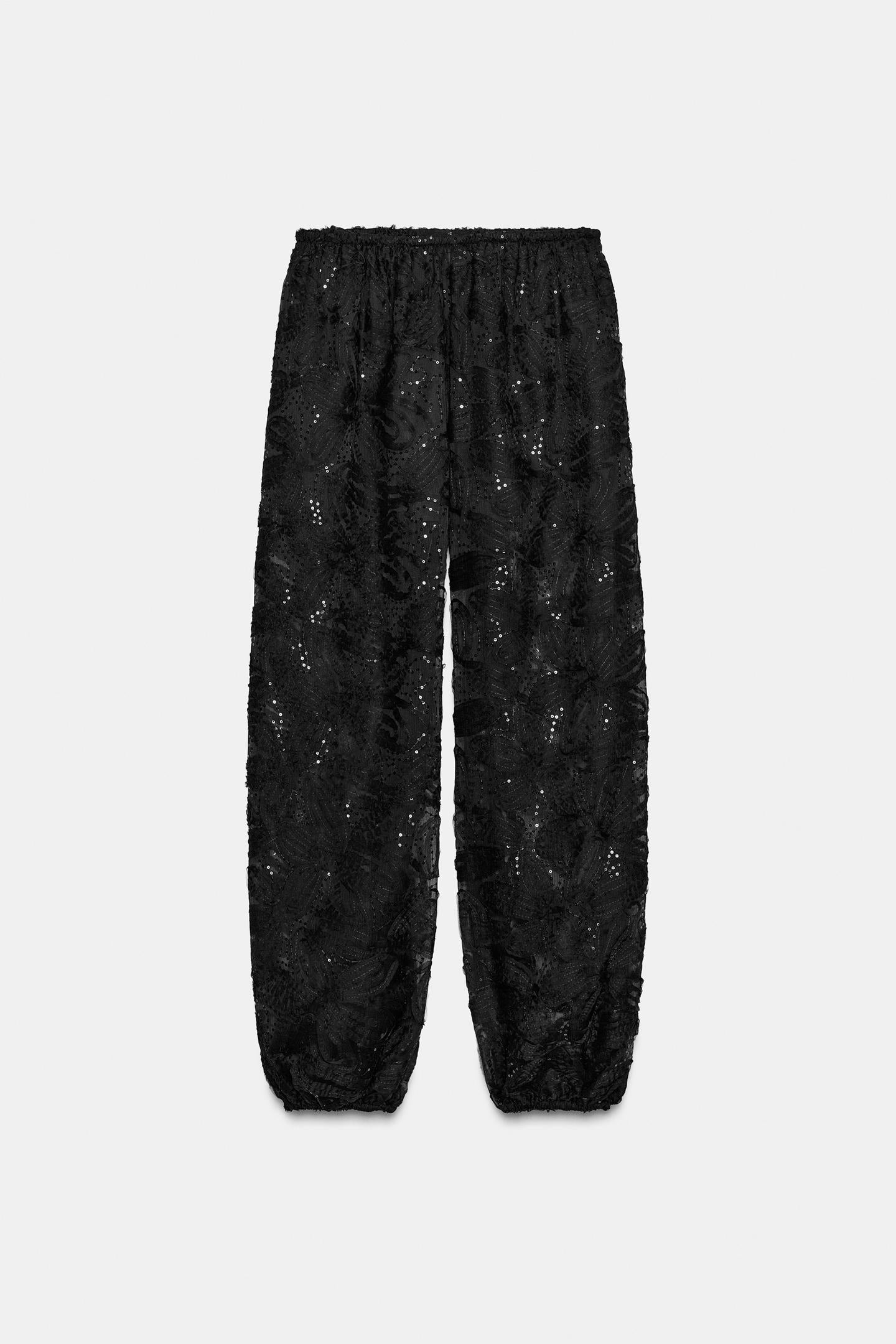 Zara Pantalón Bombacho Lentejuelas - Negro
