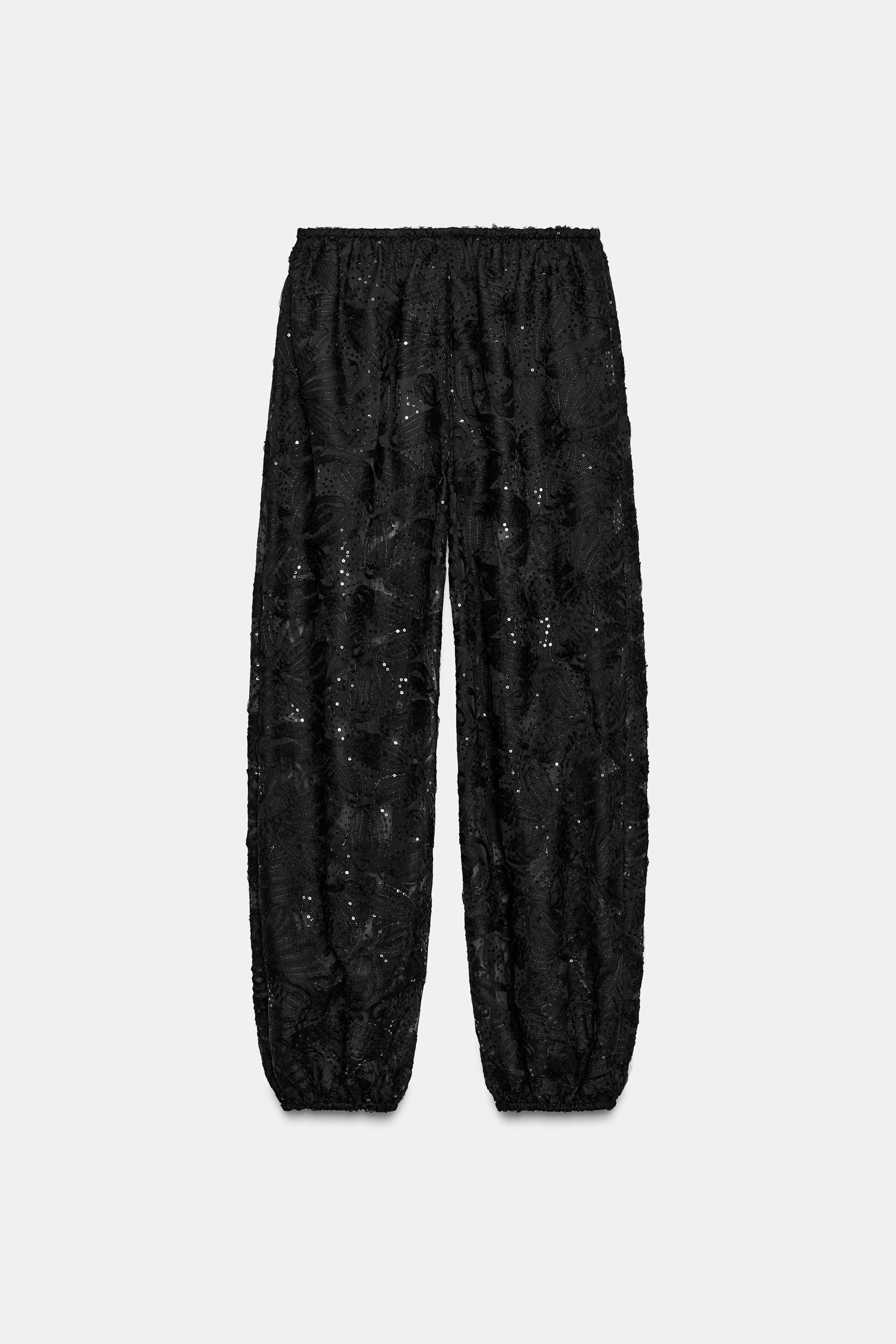 Zara Pantalón Bombacho Lentejuelas - Negro