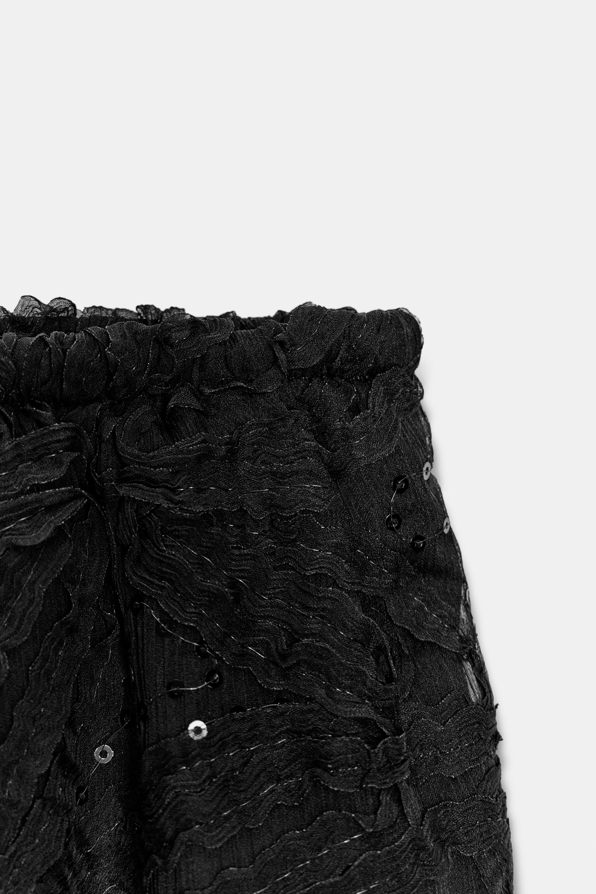 Zara Pantalón Bombacho Lentejuelas - Negro