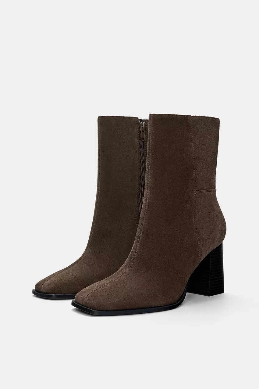 Botín 100% piel con tacón Pull&Bear Taupe