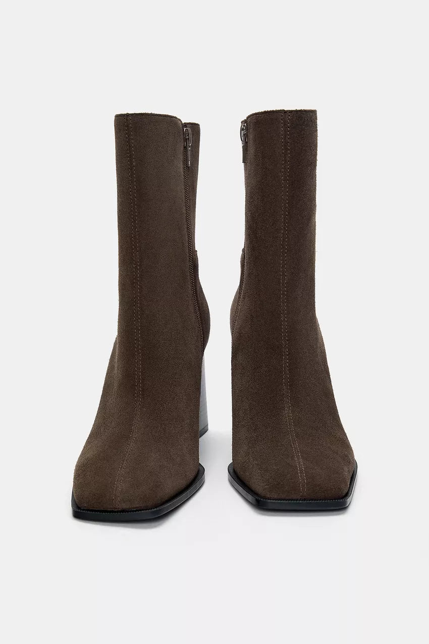 Botín 100% piel con tacón Pull&Bear Taupe