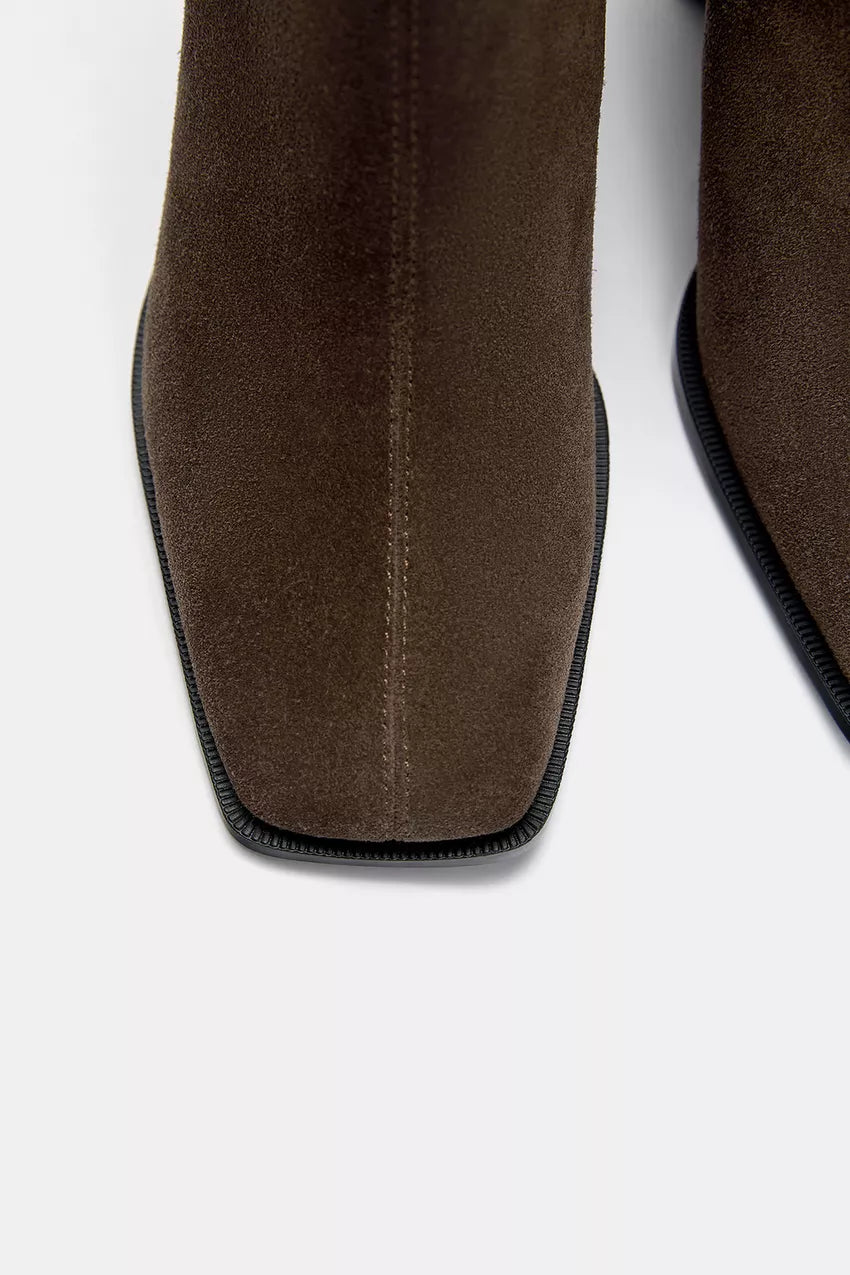 Botín 100% piel con tacón Pull&Bear Taupe
