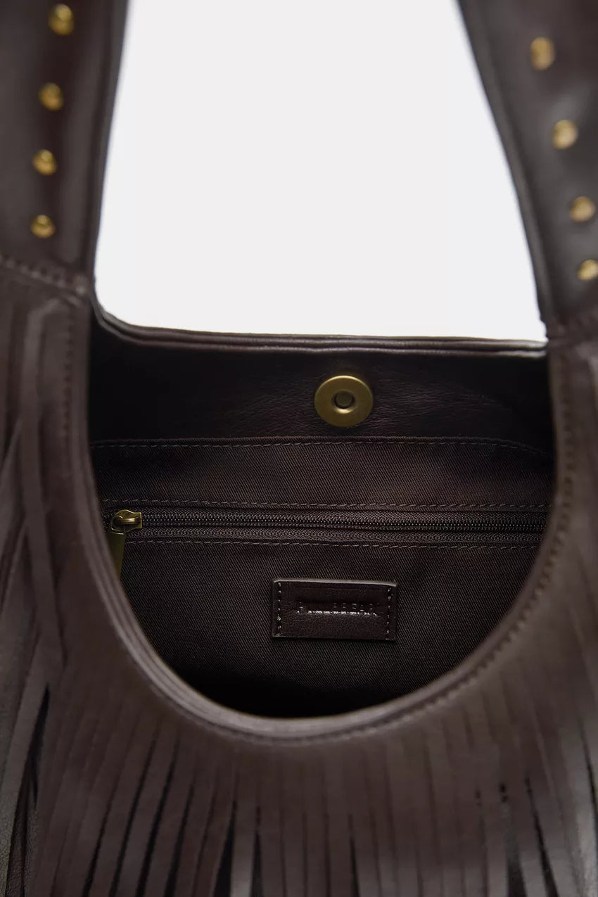 Bolso shopper con flecos marrón estilo hobo
