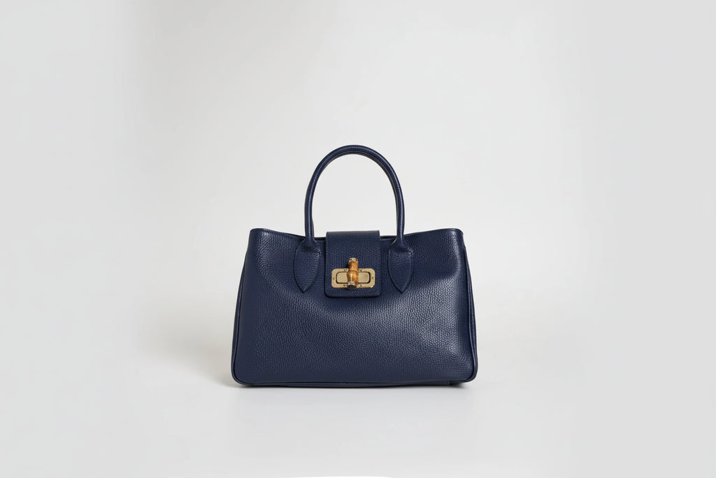Bolso Bambú Gigi by Gia — Piel Bovina Azul Navy
