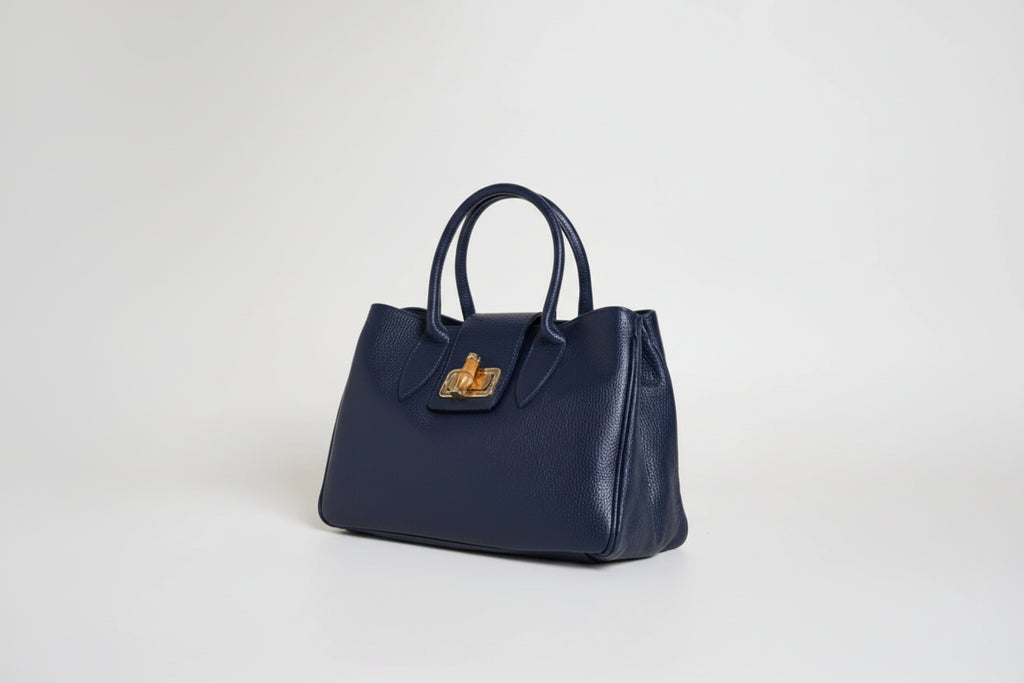 Bolso Bambú Gigi by Gia — Piel Bovina Azul Navy
