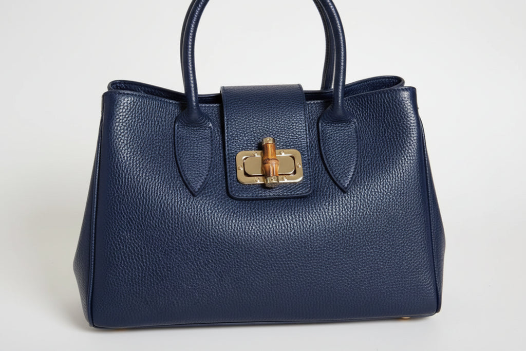 Bolso Bambú Gigi by Gia — Piel Bovina Azul Navy