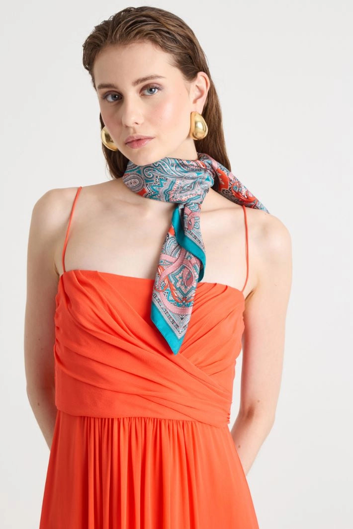 Pañuelo Foulard Gigi — Seda Italiana Turquesa y Rosa
