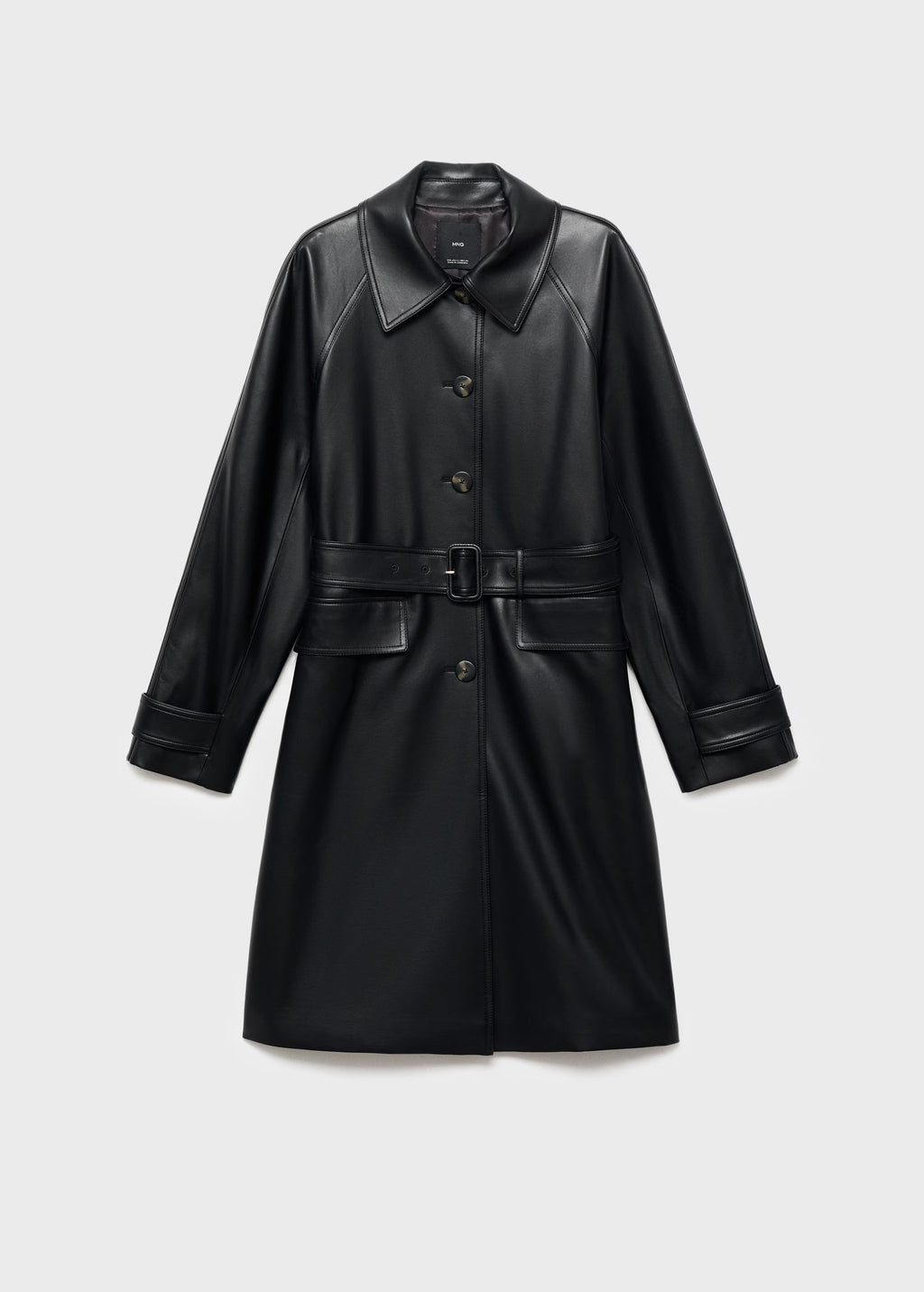 Trench largo Mango efecto piel con cinturón - Negro