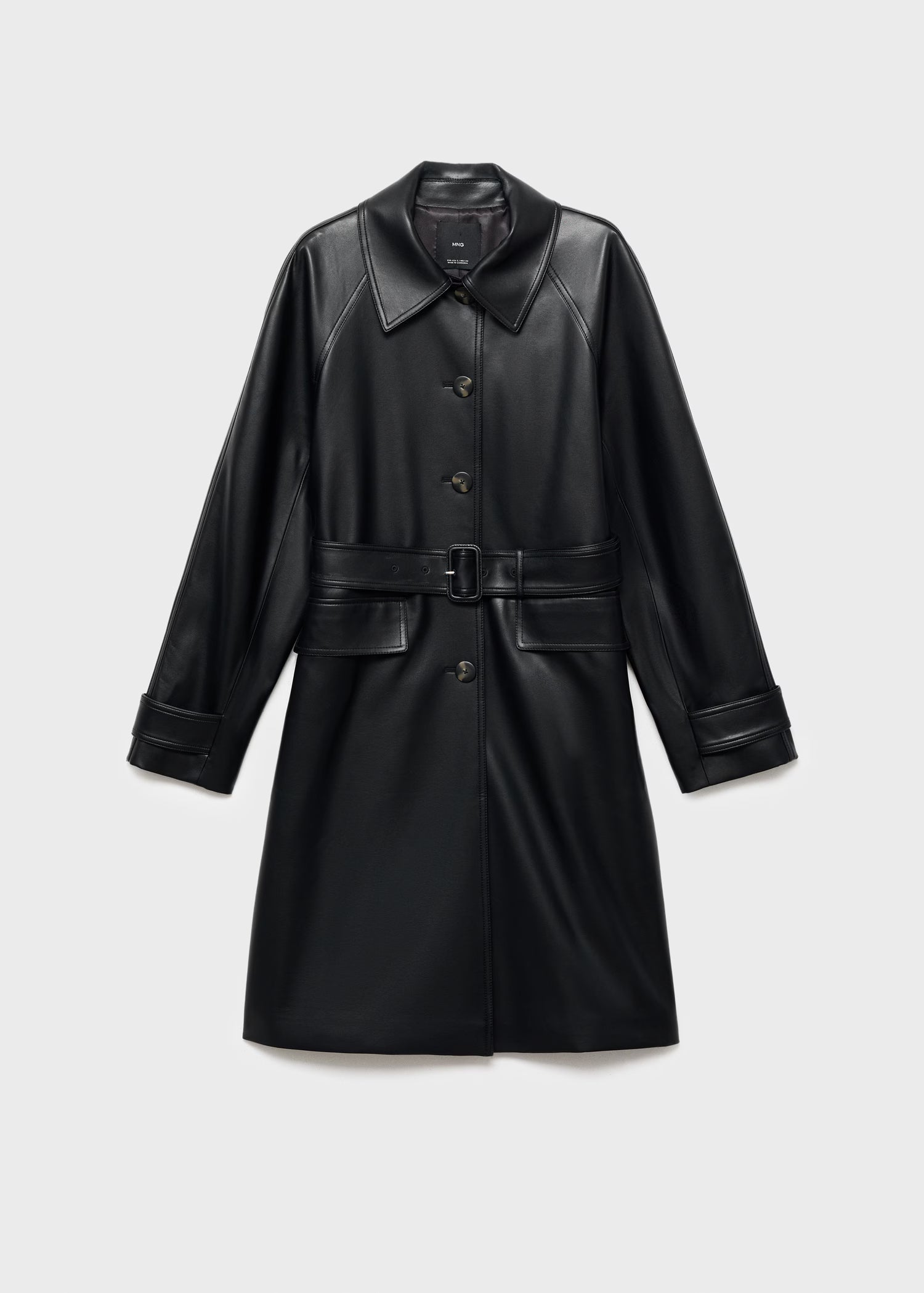 Trench largo Mango efecto piel con cinturón - Negro