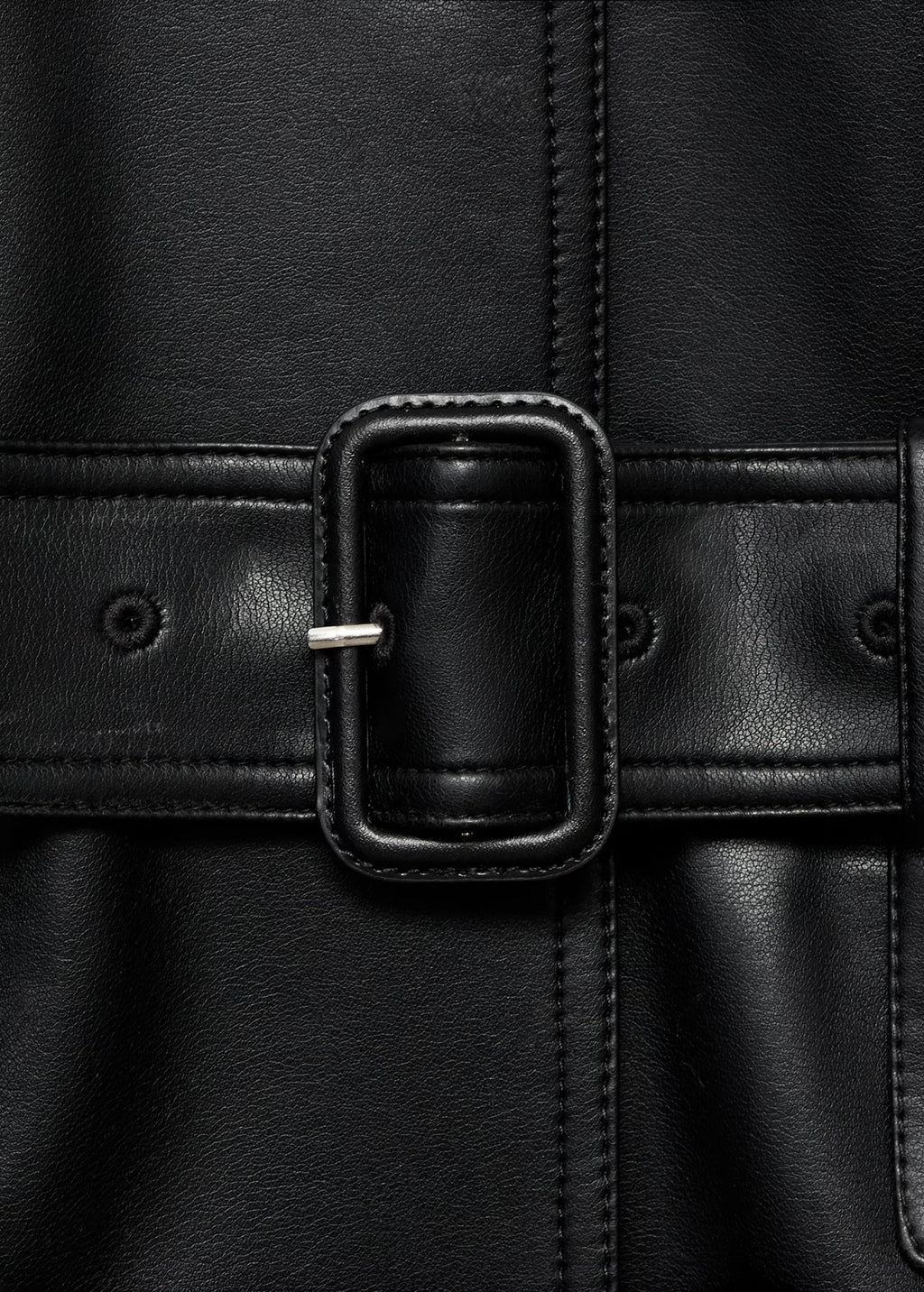 Trench largo Mango efecto piel con cinturón - Negro