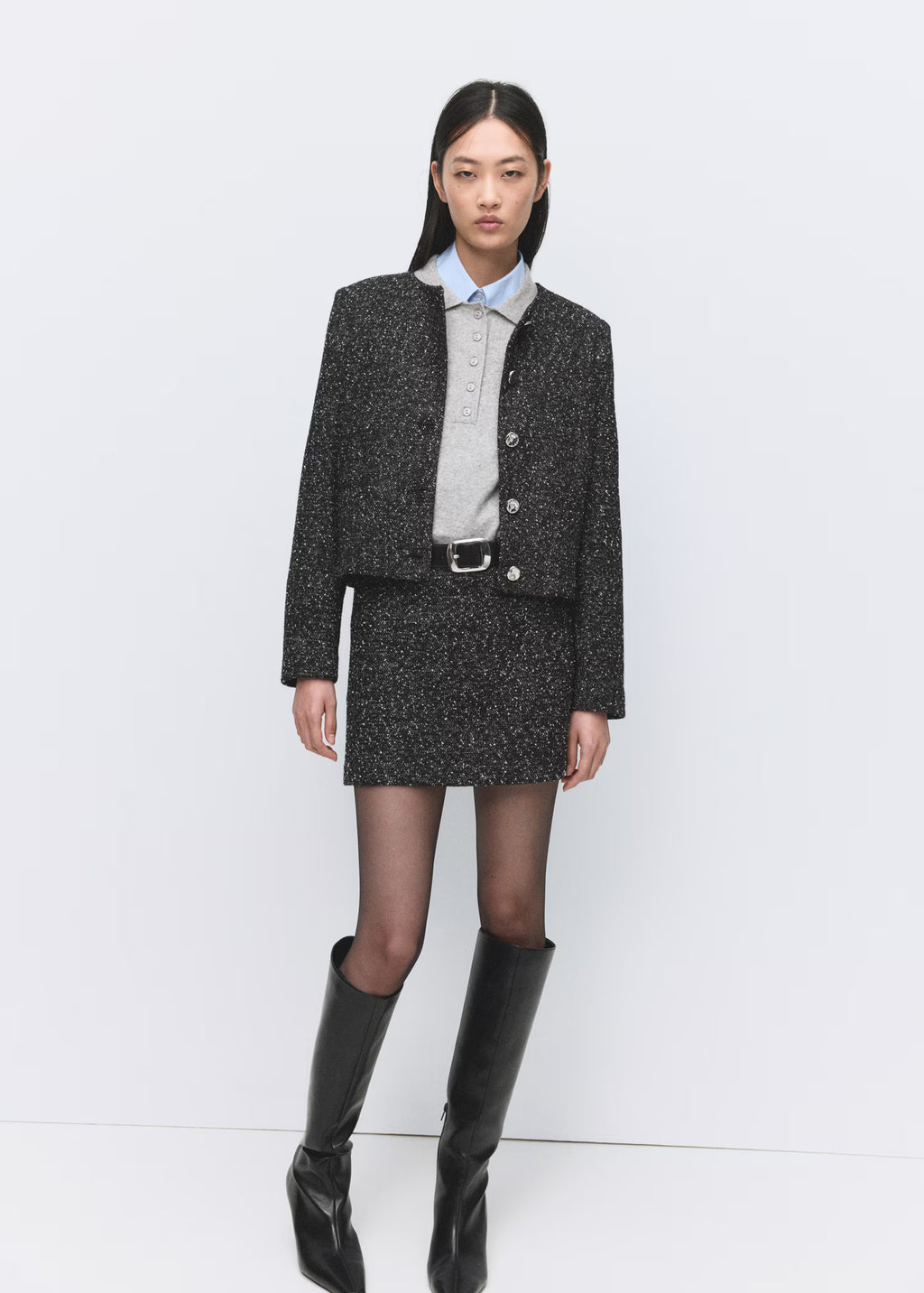 Chaqueta Mango de punto jaspeado negra