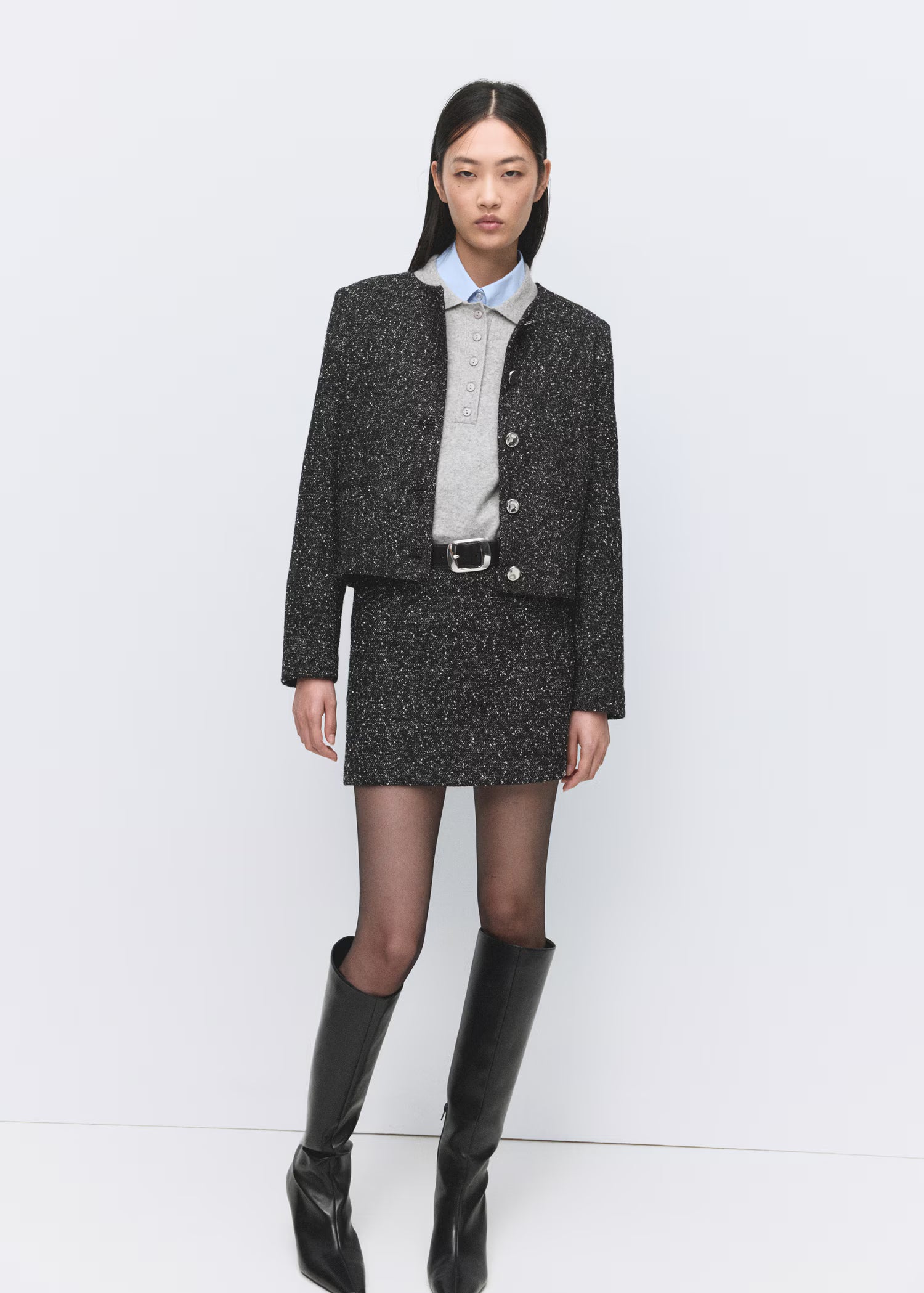 Chaqueta Mango de punto jaspeado negra