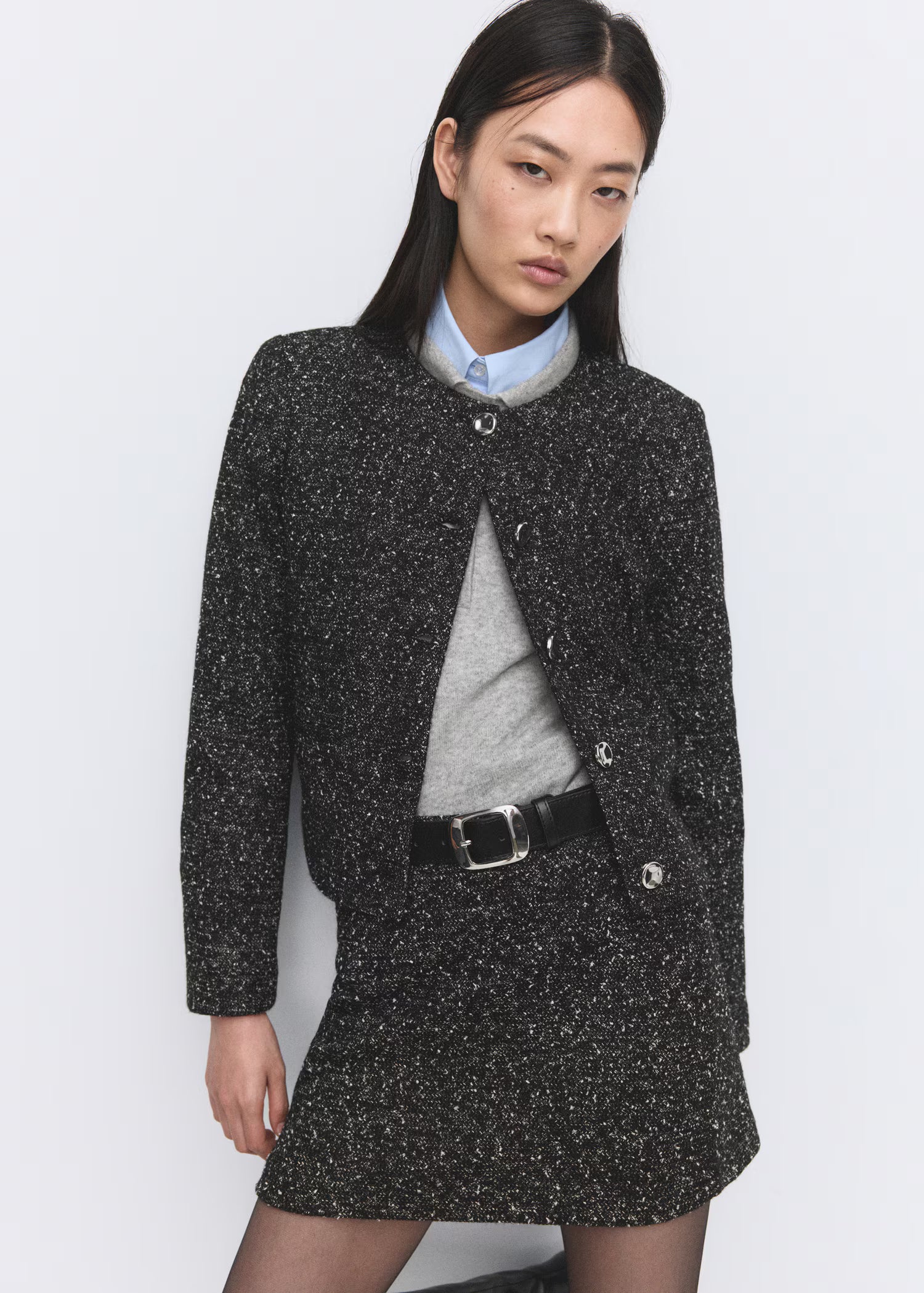Chaqueta Mango de punto jaspeado negra