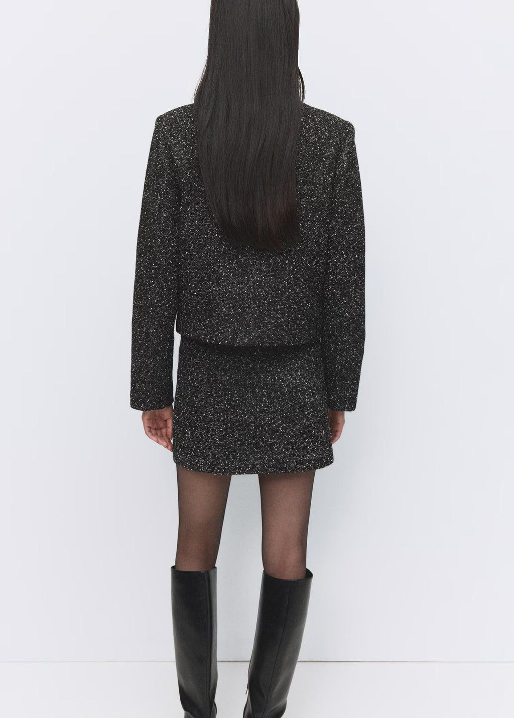 Chaqueta Mango de punto jaspeado negra