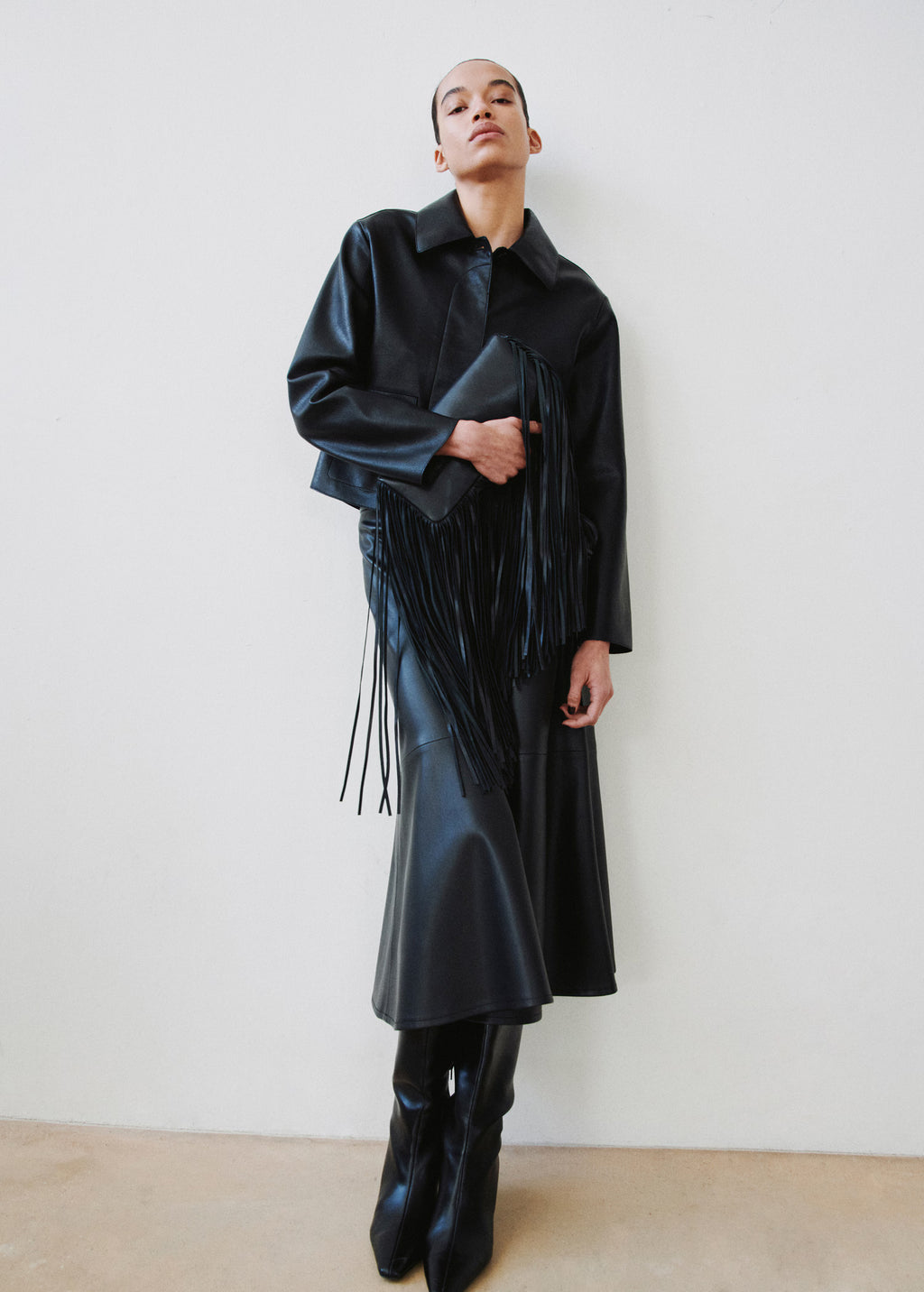 Chaqueta Mango efecto piel con bolsillos - Negro