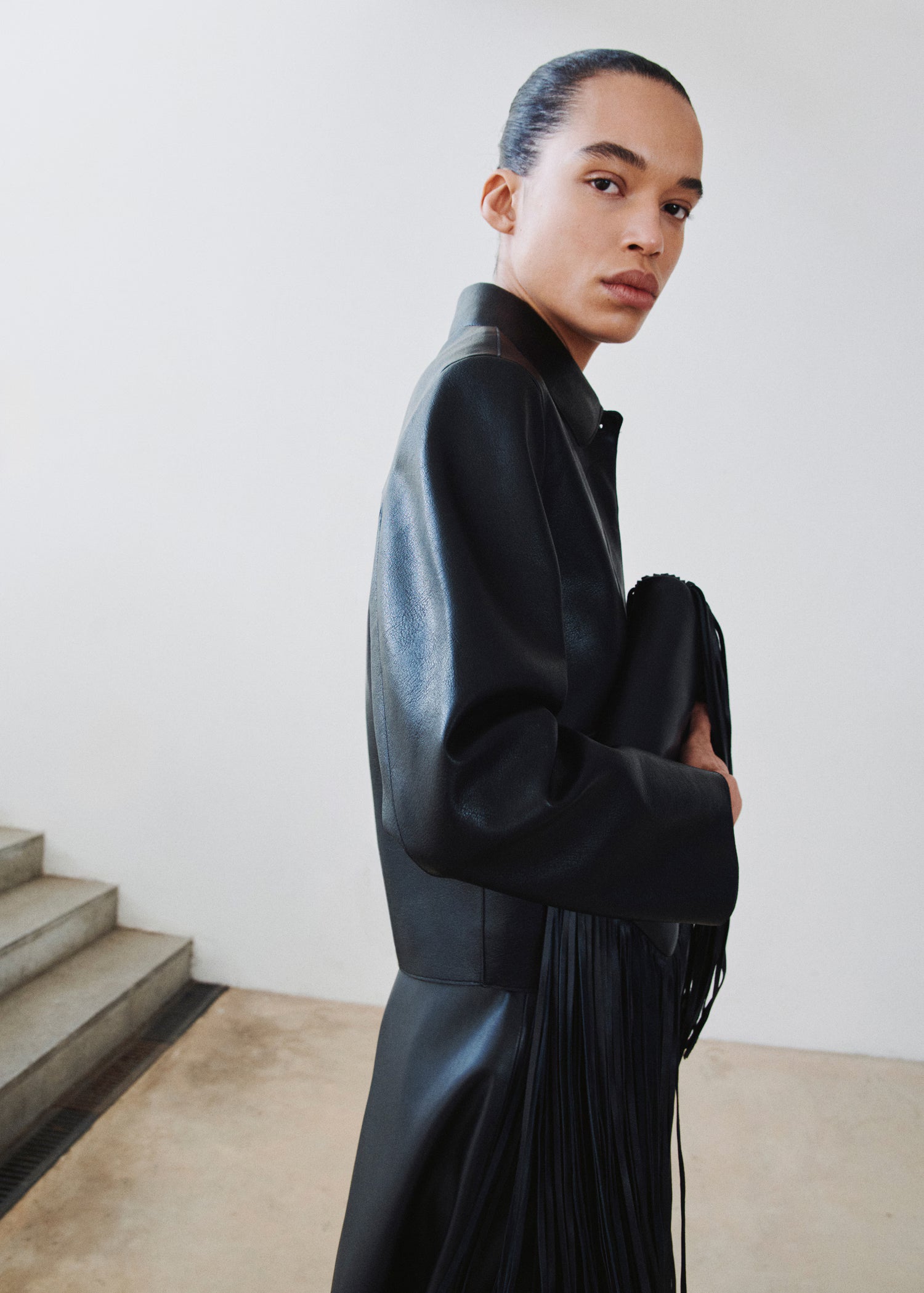 Chaqueta Mango efecto piel con bolsillos - Negro