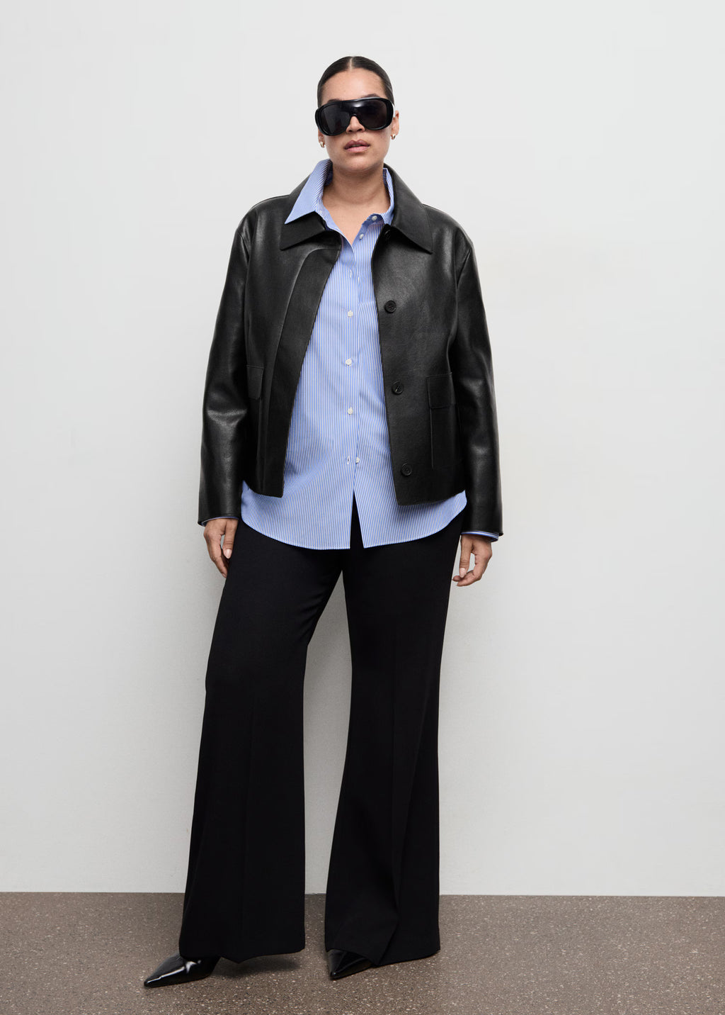 Chaqueta Mango efecto piel con bolsillos - Negro