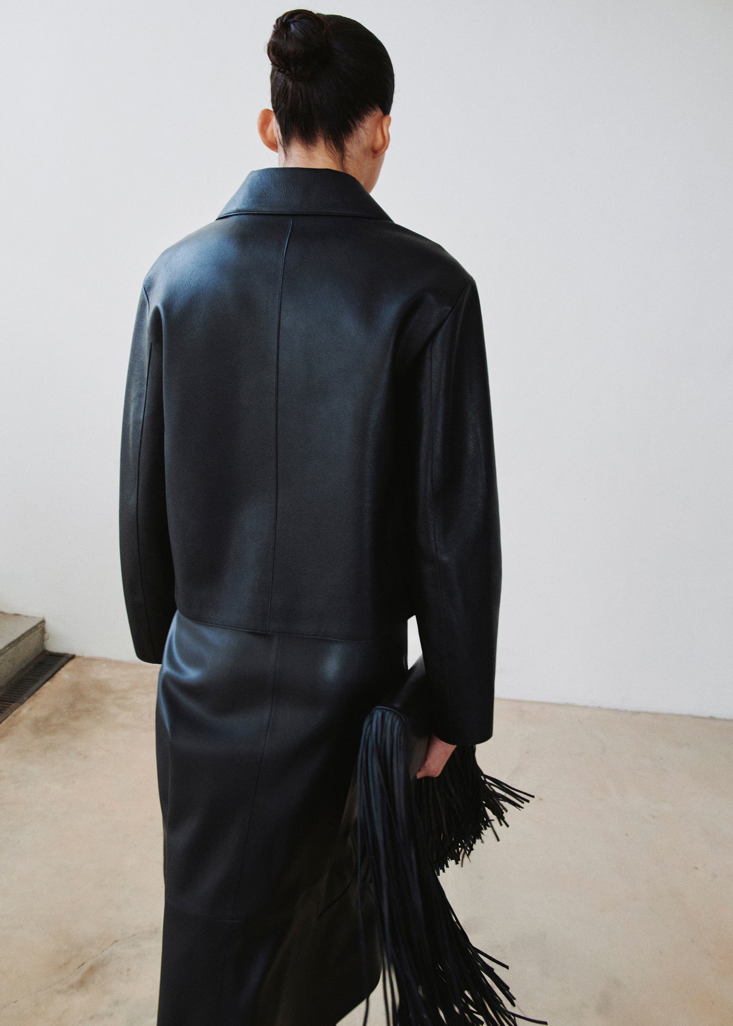 Chaqueta Mango efecto piel con bolsillos - Negro
