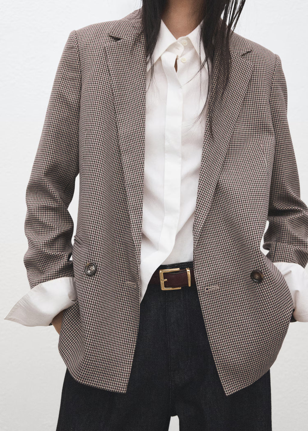 Blazer cruzada micro pata de gallo Mango