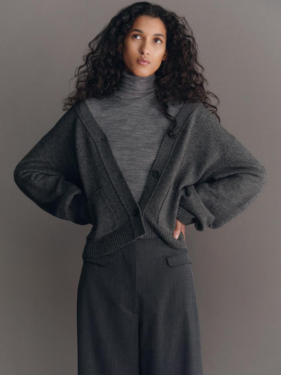 Cárdigan Bruma Gris Lana fina 100%