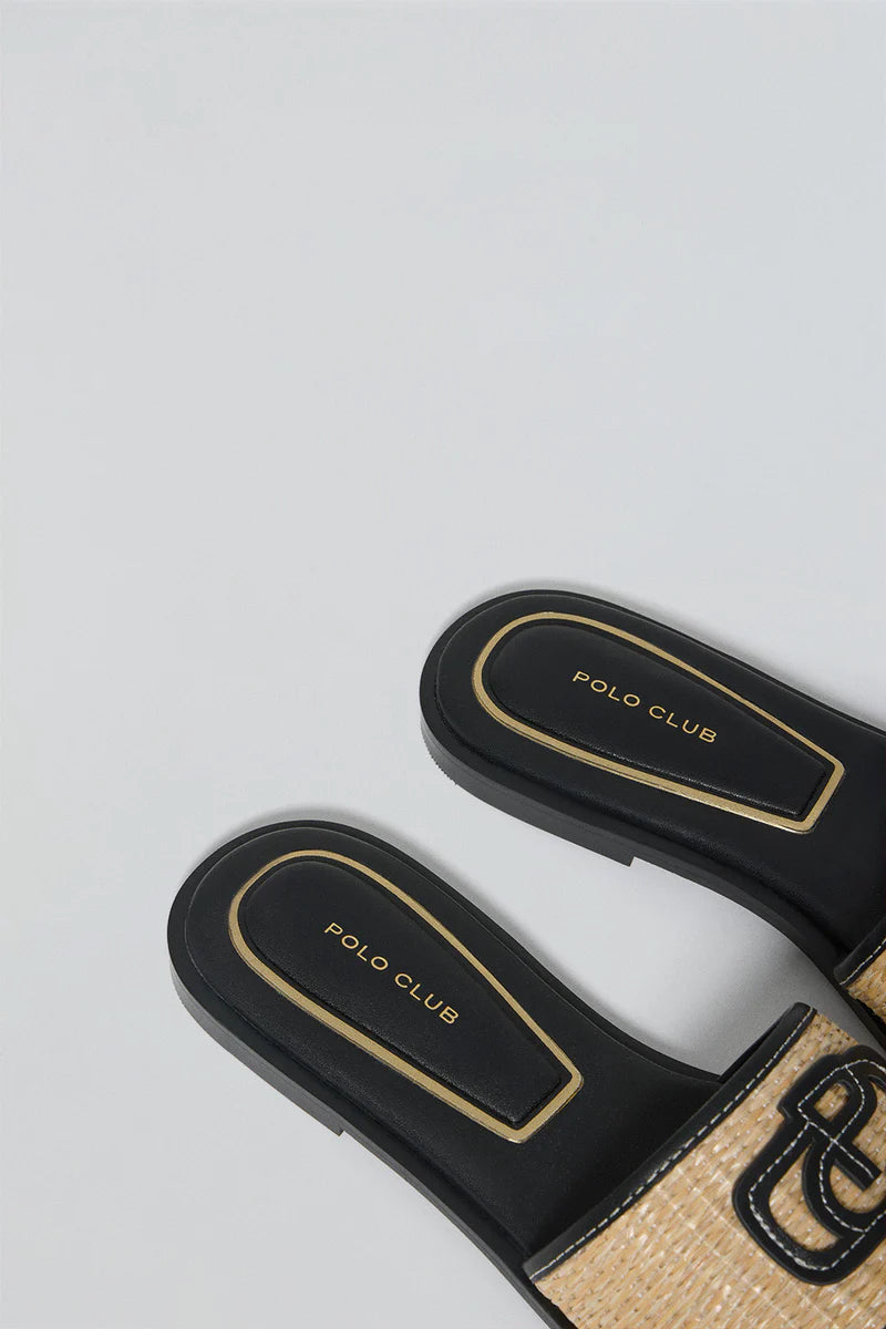 Sandalia Negra Greta de Rafia con Logo PC