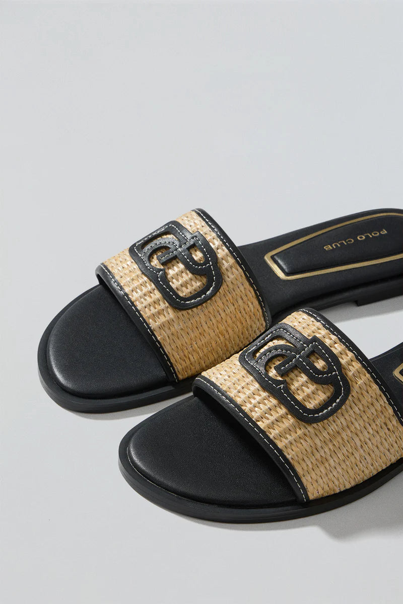 Sandalia Negra Greta de Rafia con Logo PC
