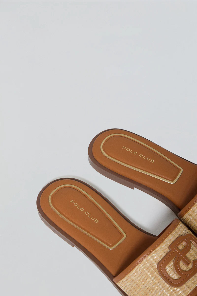 Sandalia Marrón Greta de Rafia con Logo PC