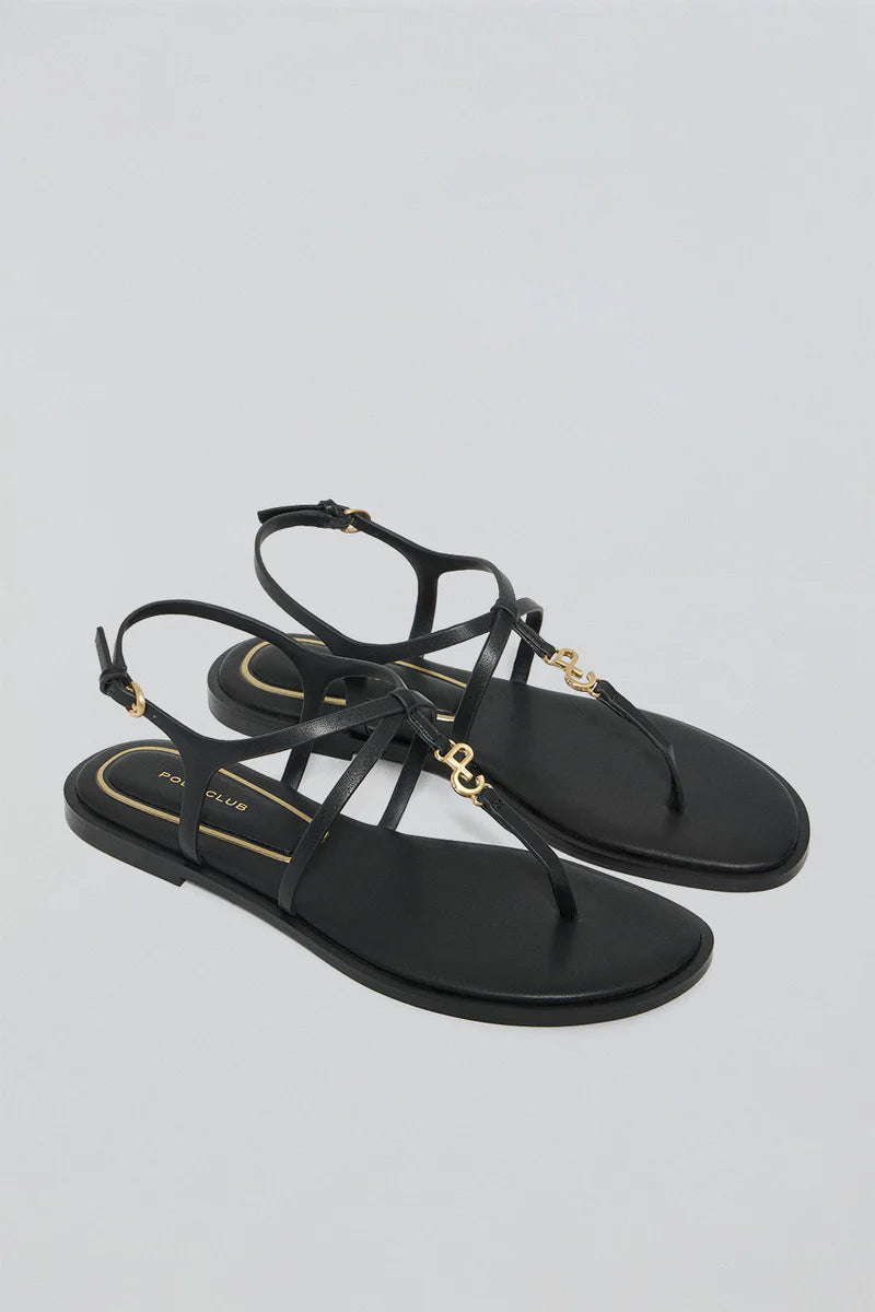 Sandalia de Tiras Bianca Negra con Detalle Metálico