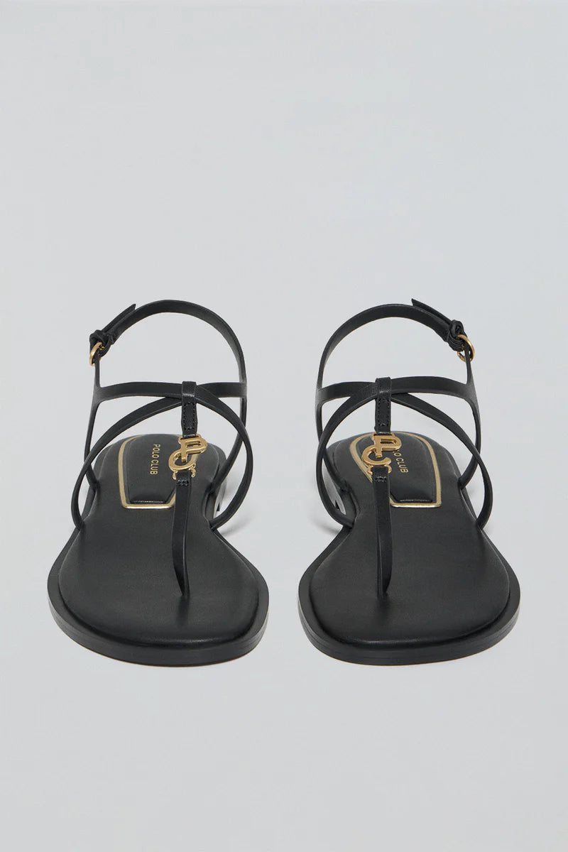 Sandalia de Tiras Bianca Negra con Detalle Metálico