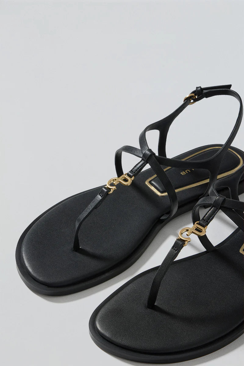 Sandalia de Tiras Bianca Negra con Detalle Metálico