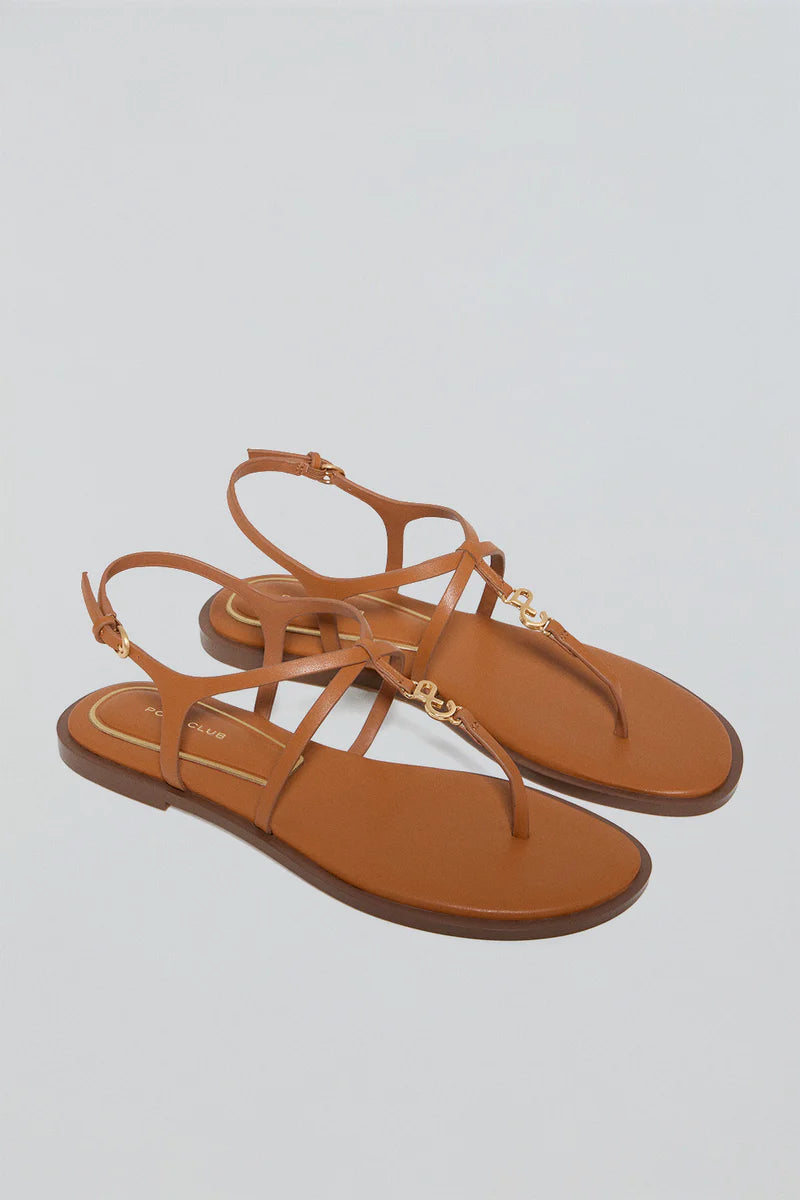 Sandalia de Tiras Bianca Marrón con Detalle Metálico