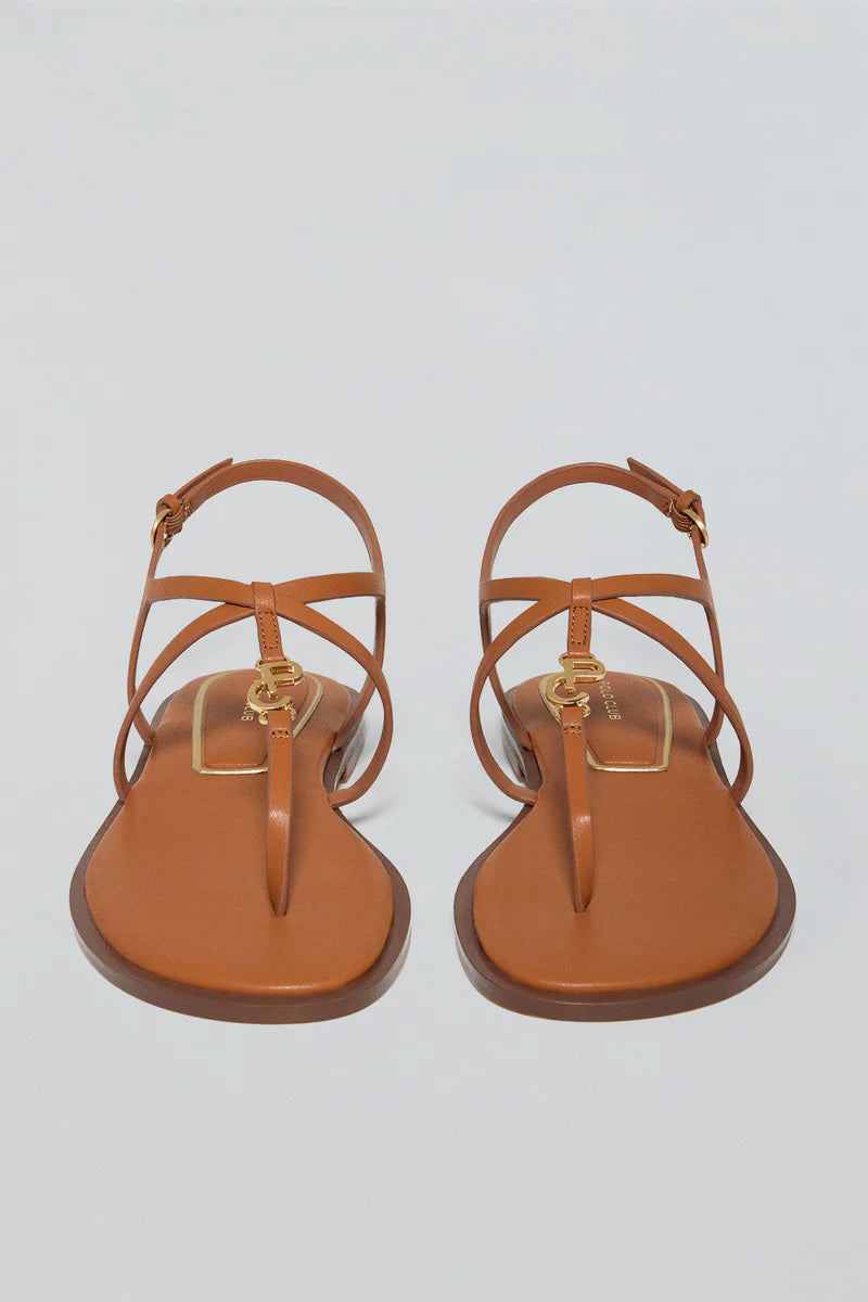 Sandalia de Tiras Bianca Marrón con Detalle Metálico