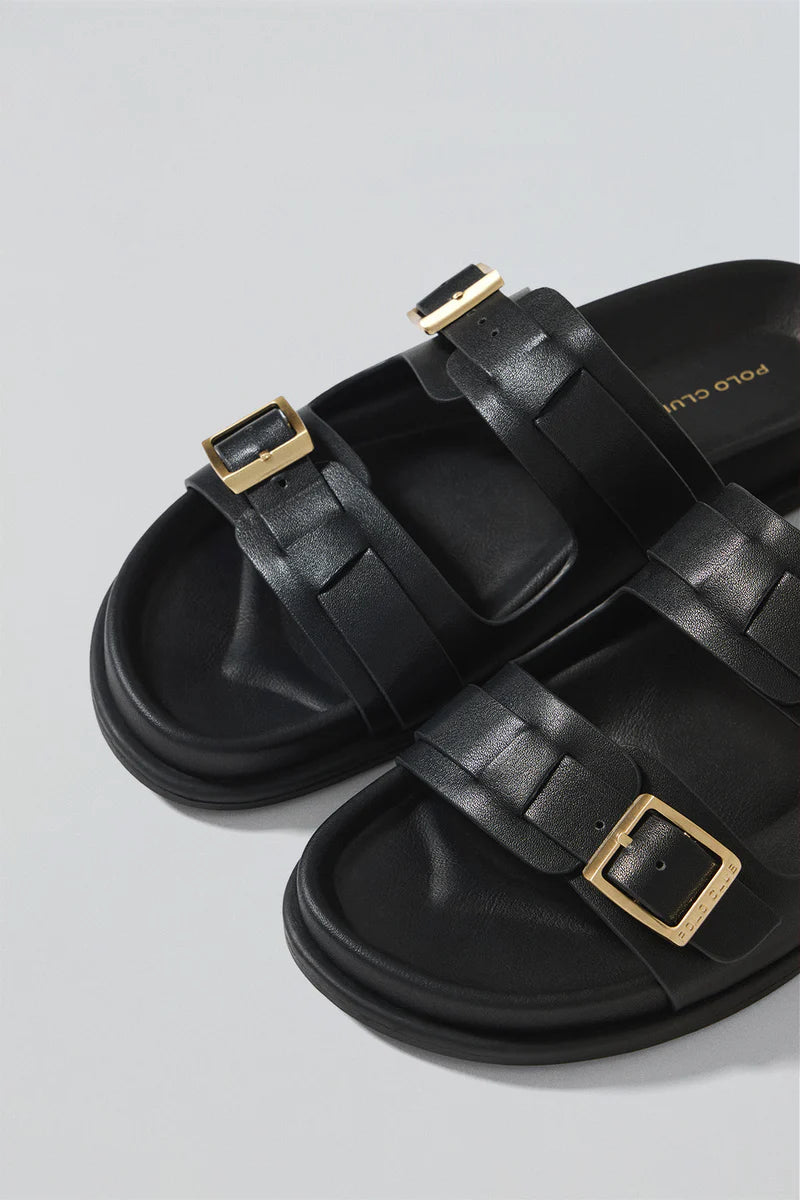 Sandalia bio negra Blake con hebillas Polo Club mujer