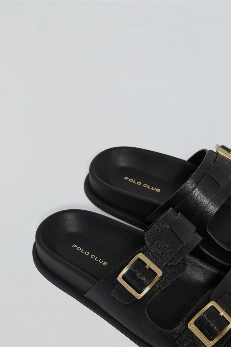 Sandalia bio negra Blake con hebillas Polo Club mujer