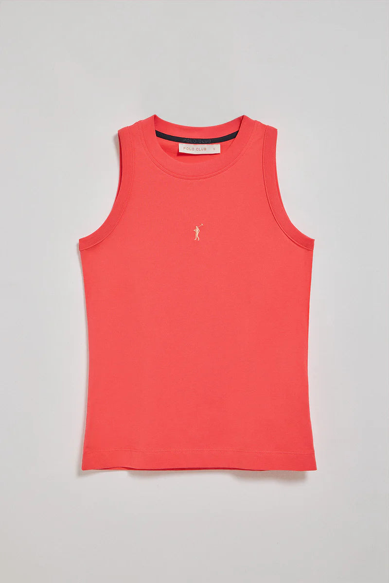 Camiseta Básica Color Coral Sin Mangas con Logo Bordado Rigby Go