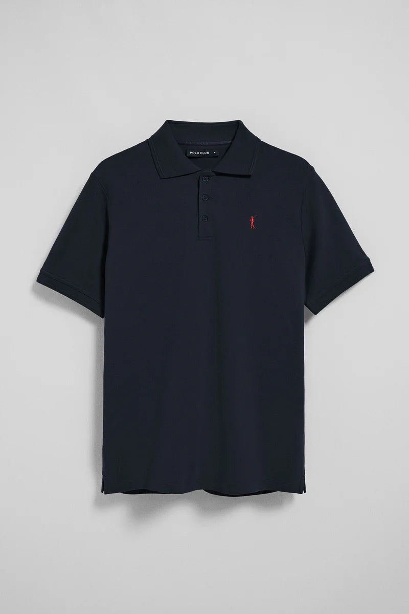 Polo azul marino de manga corta y tres botones con logo bordado Rigby Go