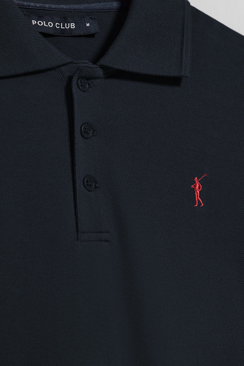 Polo azul marino de manga corta y tres botones con logo bordado Rigby Go
