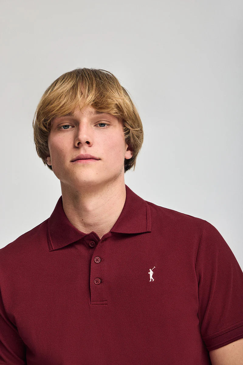 Polo granate de manga corta y tres botones con logo bordado Rigby Go